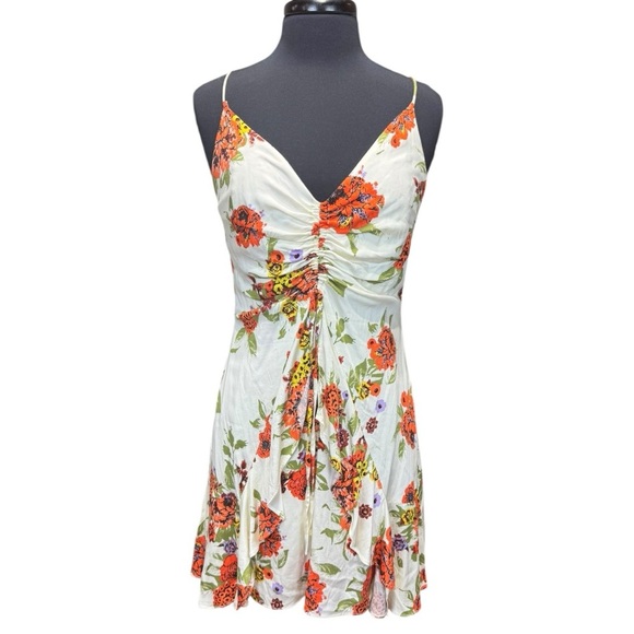 NWOT Free People Happy Heart Floral Print Ruched Mini Dress Size Large - Picture 1 of 7